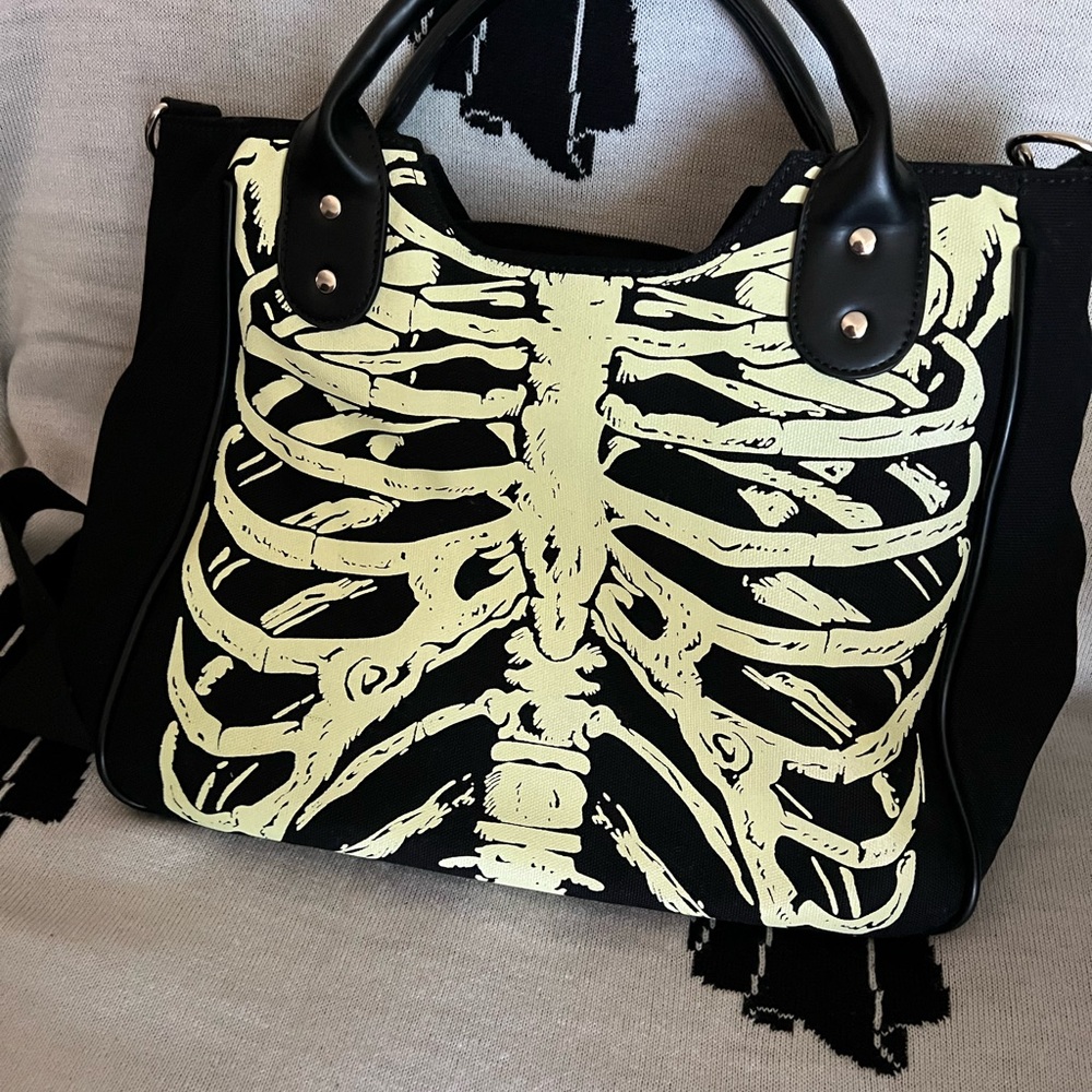 Skeleton Print Black Tote Bag
